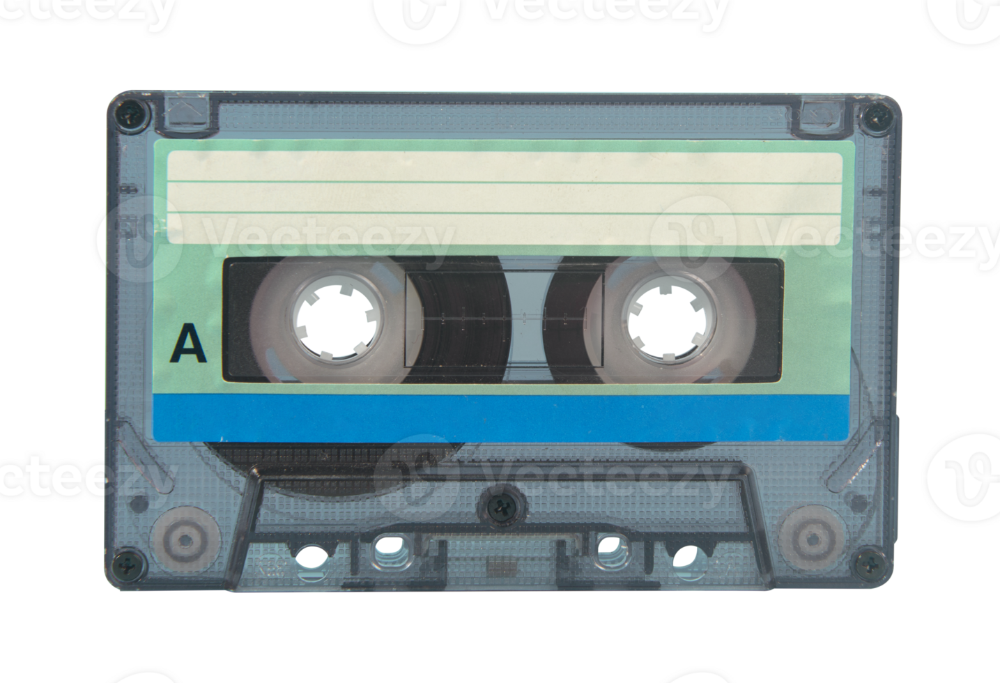 old transparent plastic music cassette on a blue surface png