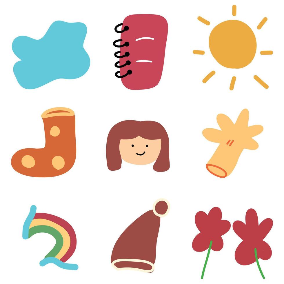 children drawing cartoon cute element sticker illustration vector