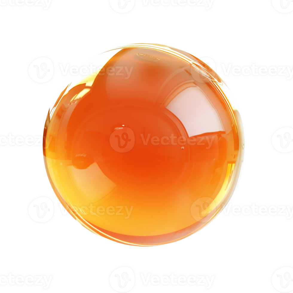 Shiny Orange Bubble on Transparent Background - Sphere Ball Bubble Round Glossy Shape Gum Object 3D png