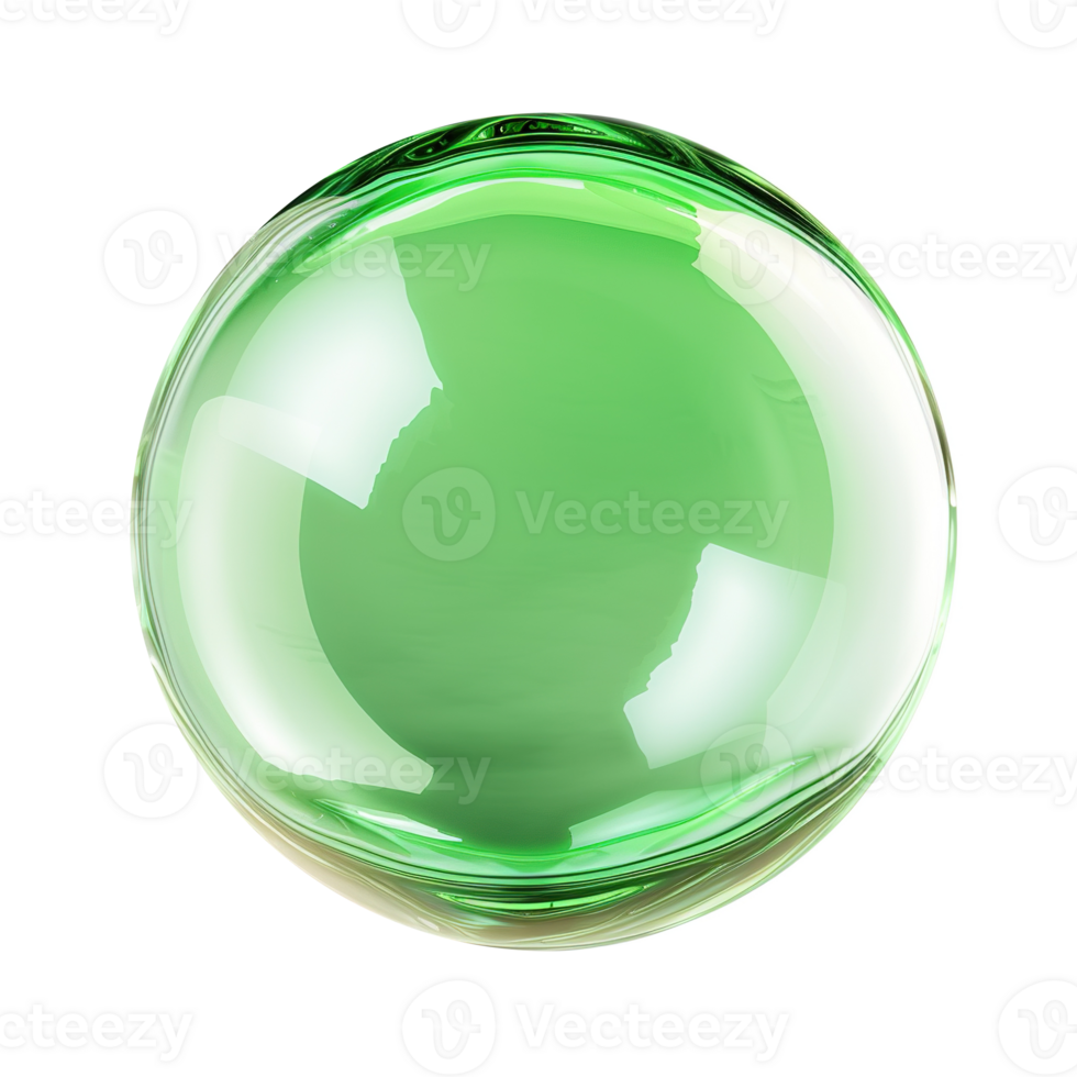 Shiny Green Bubble on Transparent Background - Sphere Ball Bubble Round Glossy Shape Gum Object 3D png