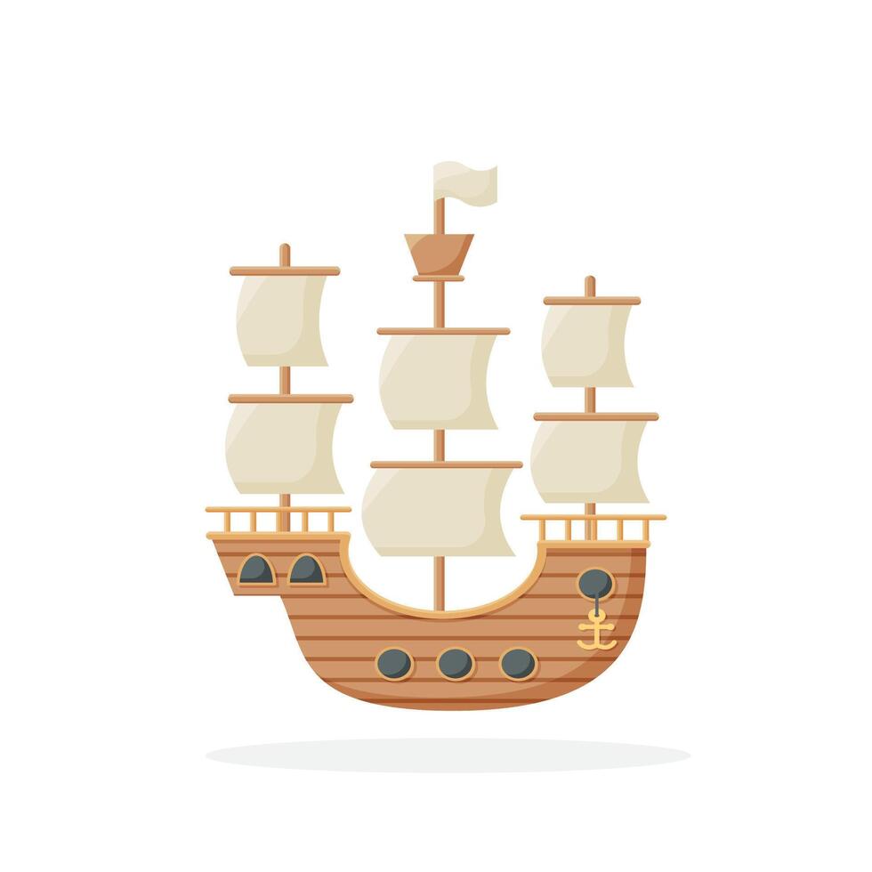 ship with white sails. Flat style icon. vector