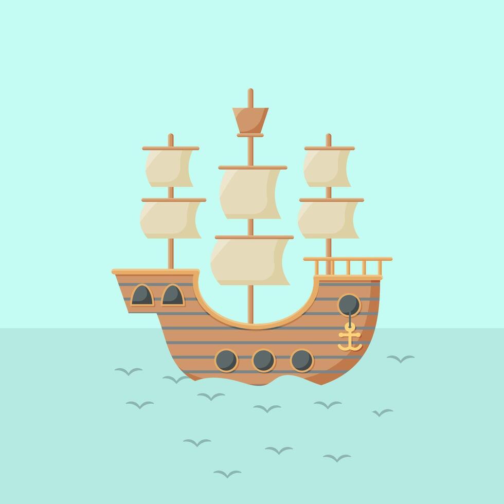 ship with white sails. Flat style icon. vector