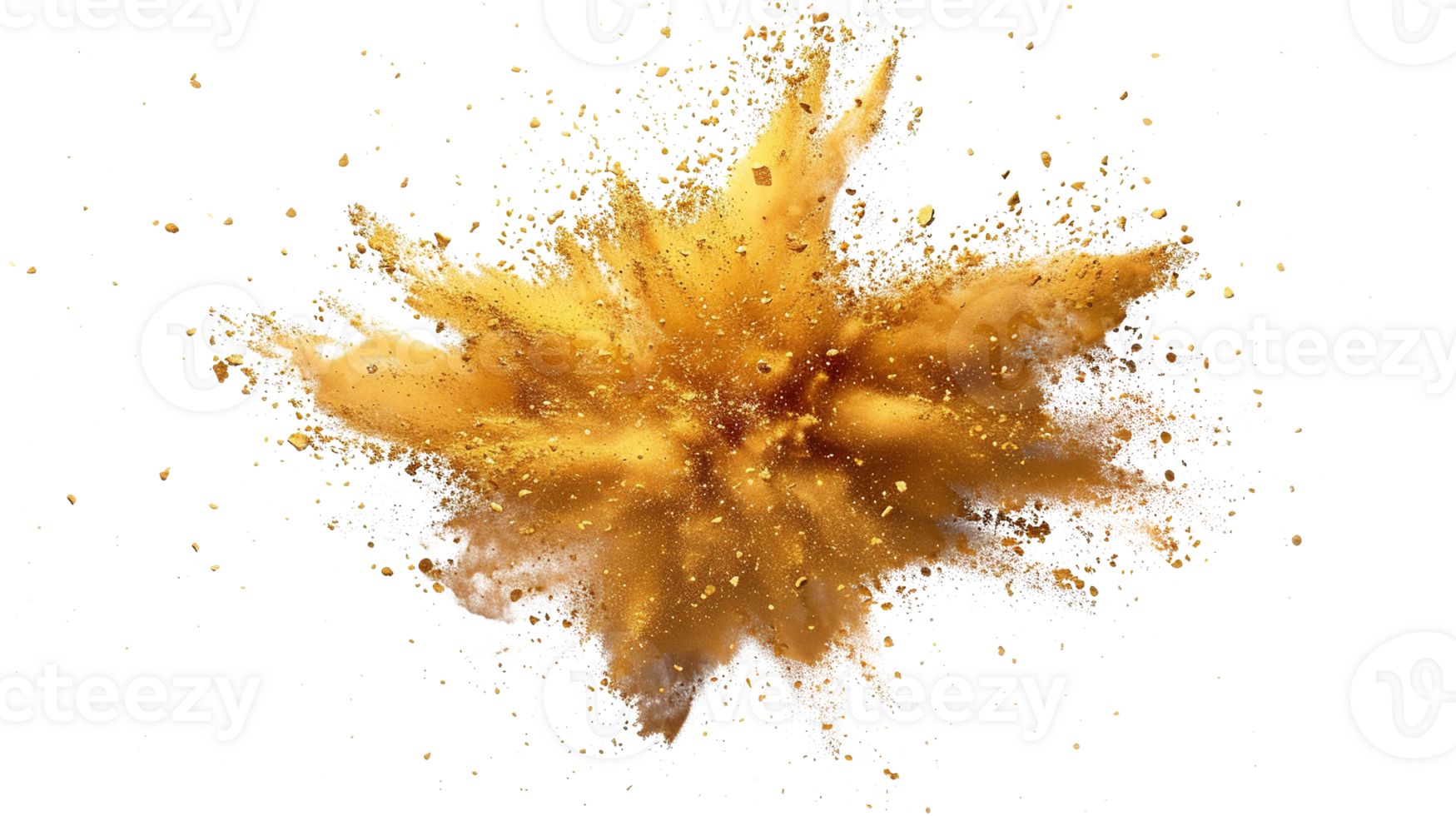 Abstract Gold Golden Color Holi Paint Powder Festival Explosion Burst on Transparent Background - Paint Isolated Splash Explode Smoke Dust Spray Cloud Gas Ink Blooming Smog Splatter Fume png