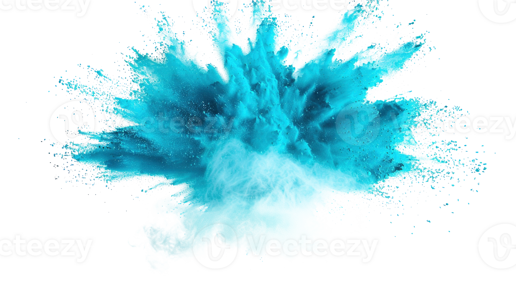 Abstract Cyan Blue Color Holi Paint Powder Festival Explosion Burst on Transparent Background - Paint Isolated Splash Explode Smoke Dust Spray Cloud Gas Ink Blooming Smog Splatter Fume png