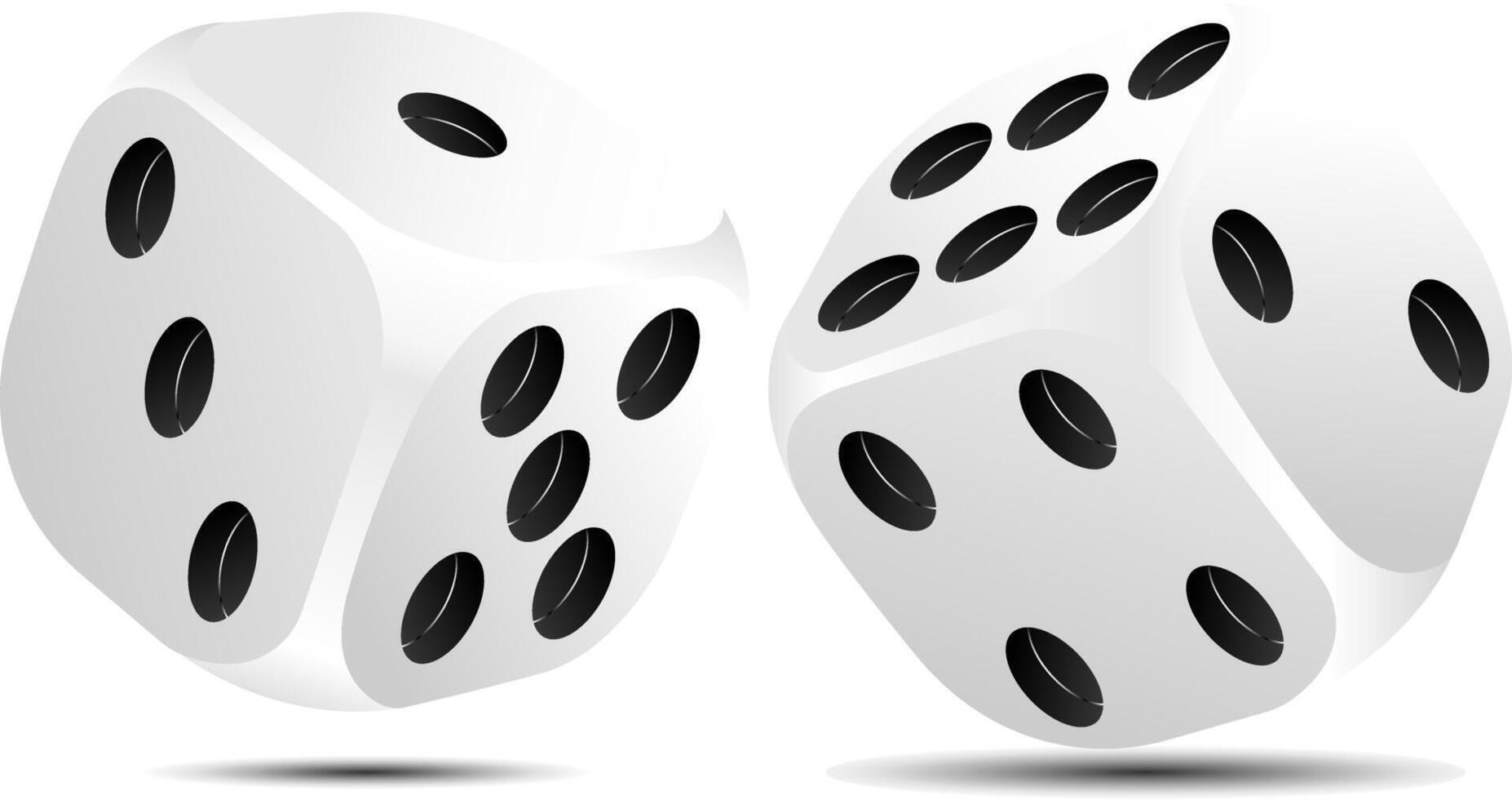 Set of white realistic looking dice falling, casino graphic element isolated on a white background vector