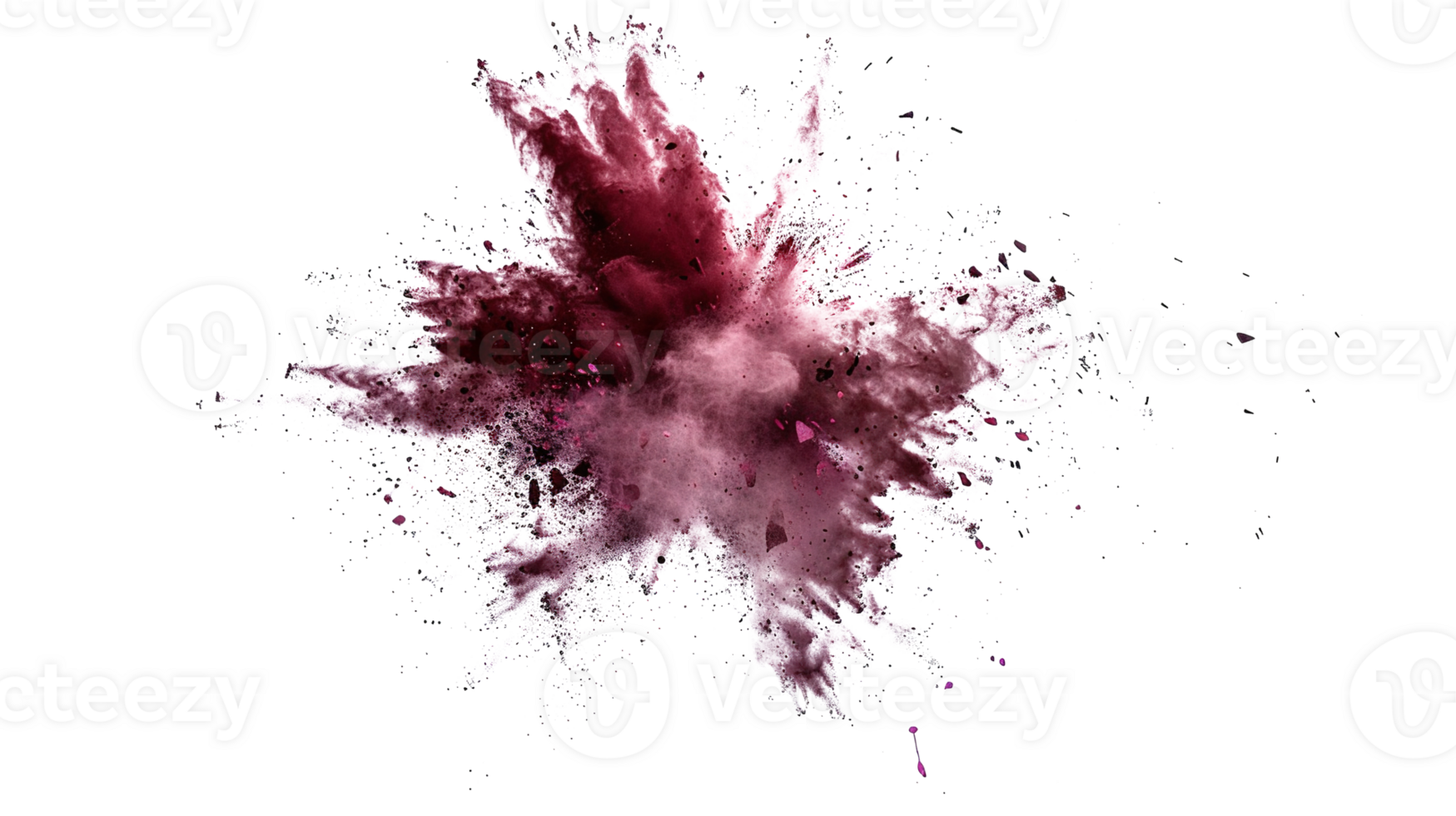 Abstract Red Maroon Color Holi Paint Powder Festival Explosion Burst on Transparent Background - Paint Isolated Splash Explode Smoke Dust Spray Cloud Gas Ink Blooming Smog Splatter Fume png