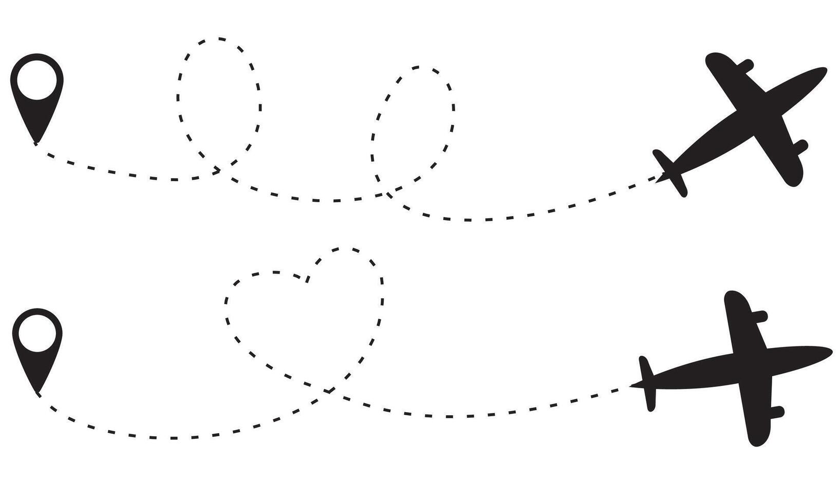 Aeroplane flight path , airplane route illustration isolated on white or transparent background vector