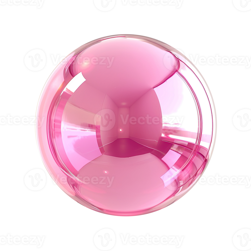 Shiny Pink Bubble on Transparent Background - Sphere Ball Bubble Round Glossy Shape Gum Object 3D png