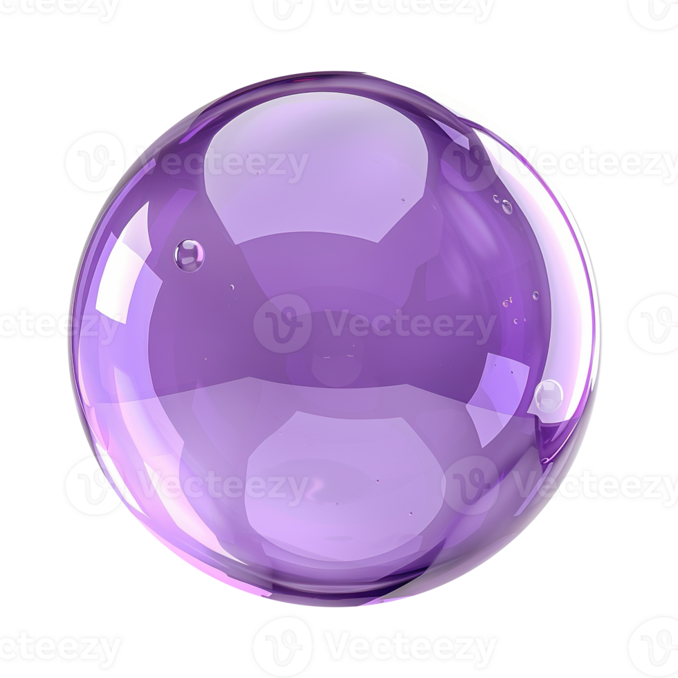 Shiny Purple Bubble on Transparent Background - Sphere Ball Bubble Round Glossy Shape Gum Object 3D png