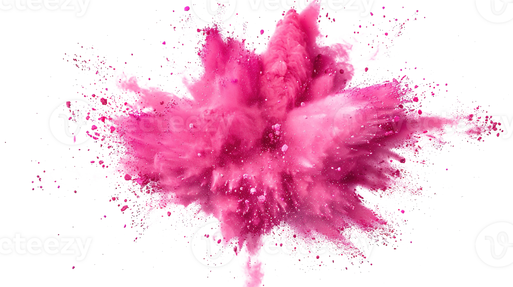 Abstract Pink Color Holi Paint Powder Festival Explosion Burst on Transparent Background - Paint Isolated Splash Explode Smoke Dust Spray Cloud Gas Ink Blooming Smog Splatter Fume png