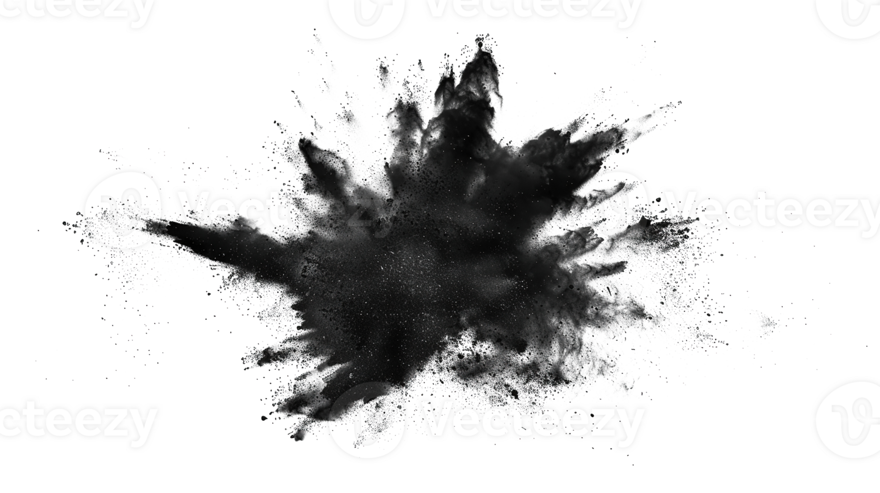 Abstract Black Color Holi Paint Powder Festival Explosion Burst on Transparent Background - Paint Isolated Splash Explode Smoke Dust Spray Cloud Gas Ink Blooming Smog Splatter Fume png