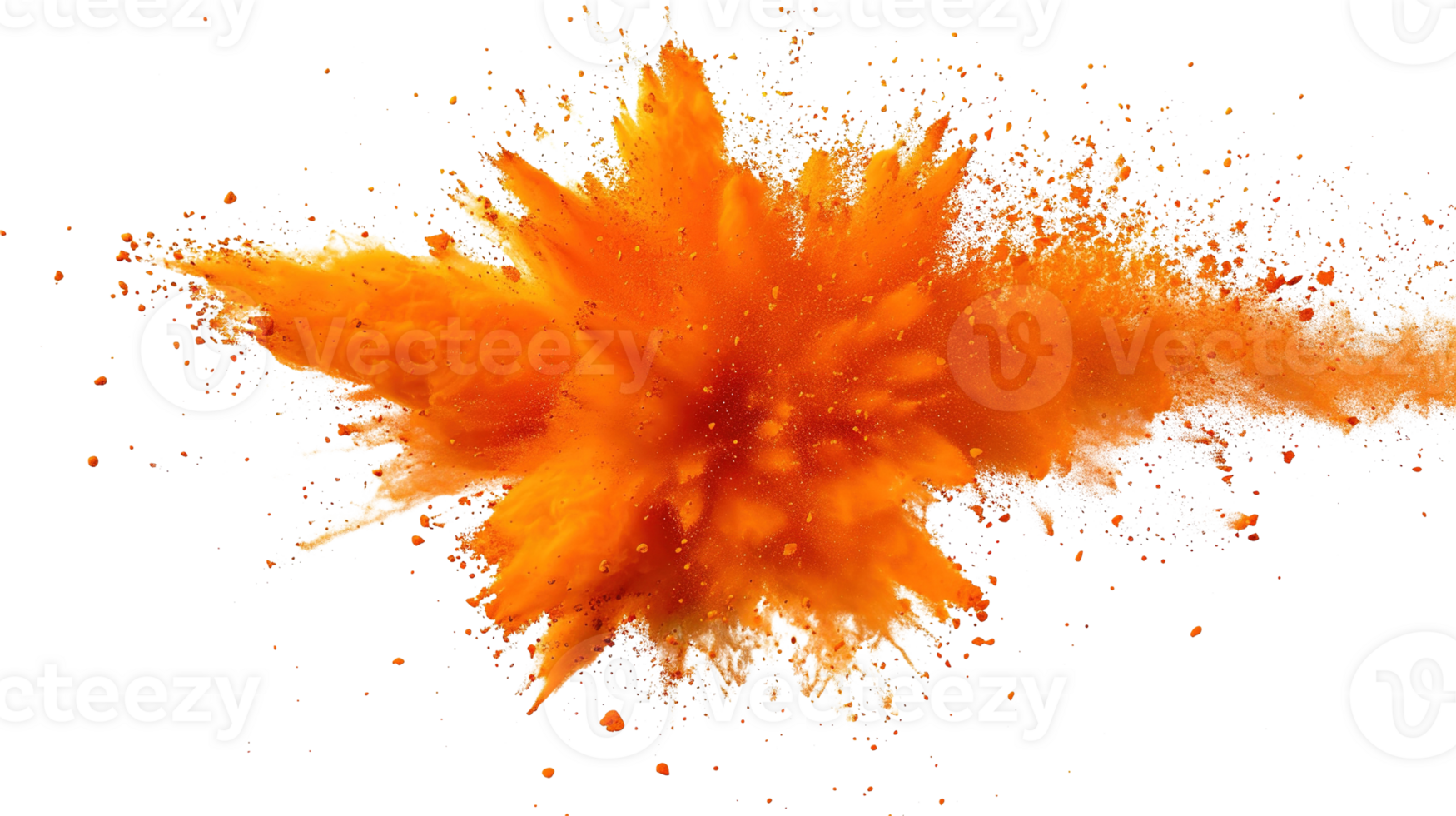 Abstract Orange Color Holi Paint Powder Festival Explosion Burst on Transparent Background - Paint Isolated Splash Explode Smoke Dust Spray Cloud Gas Ink Blooming Smog Splatter Fume png