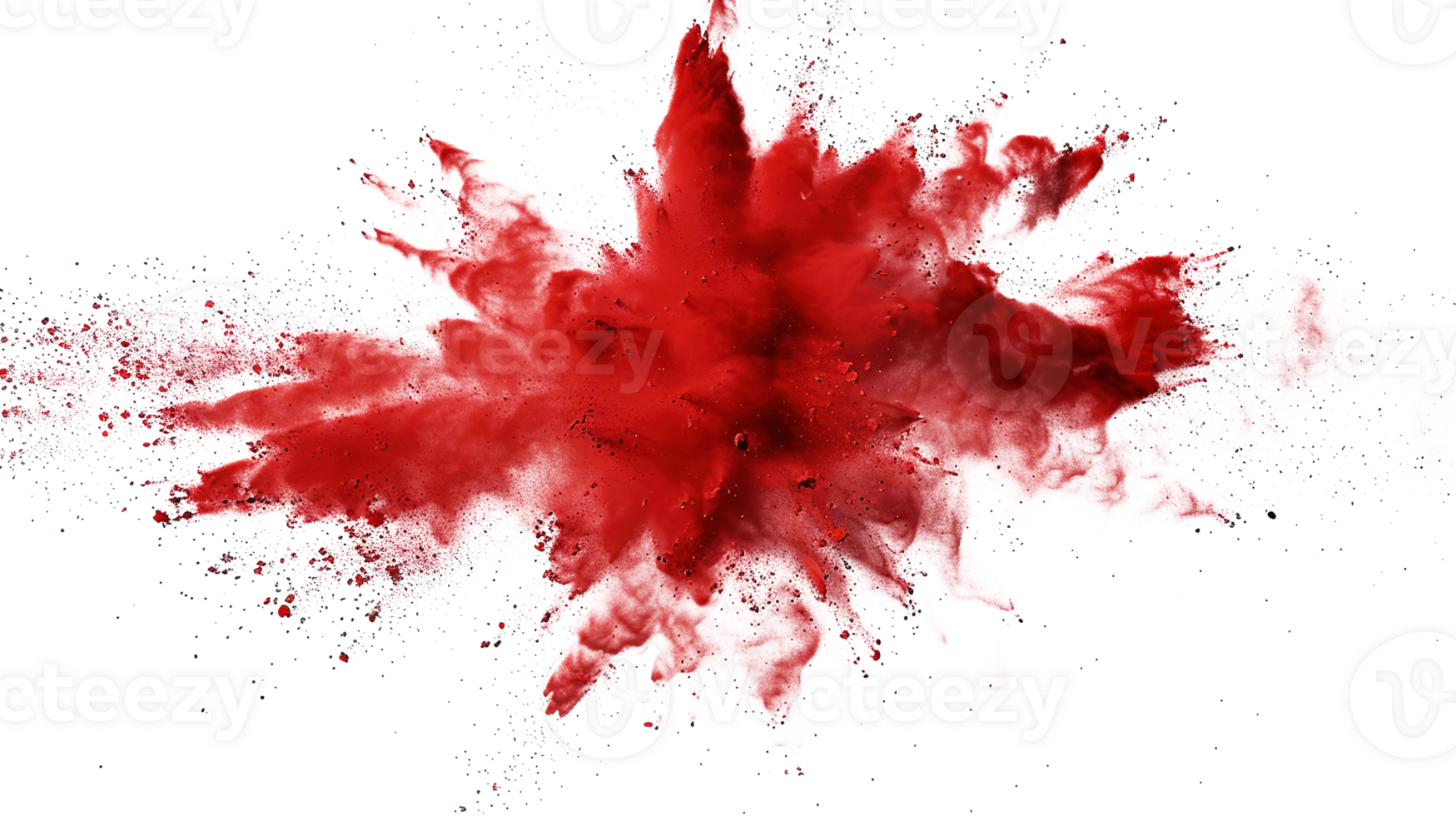 Abstract Red Color Holi Paint Powder Festival Explosion Burst on Transparent Background - Paint Isolated Splash Explode Smoke Dust Spray Cloud Gas Ink Blooming Smog Splatter Fume png