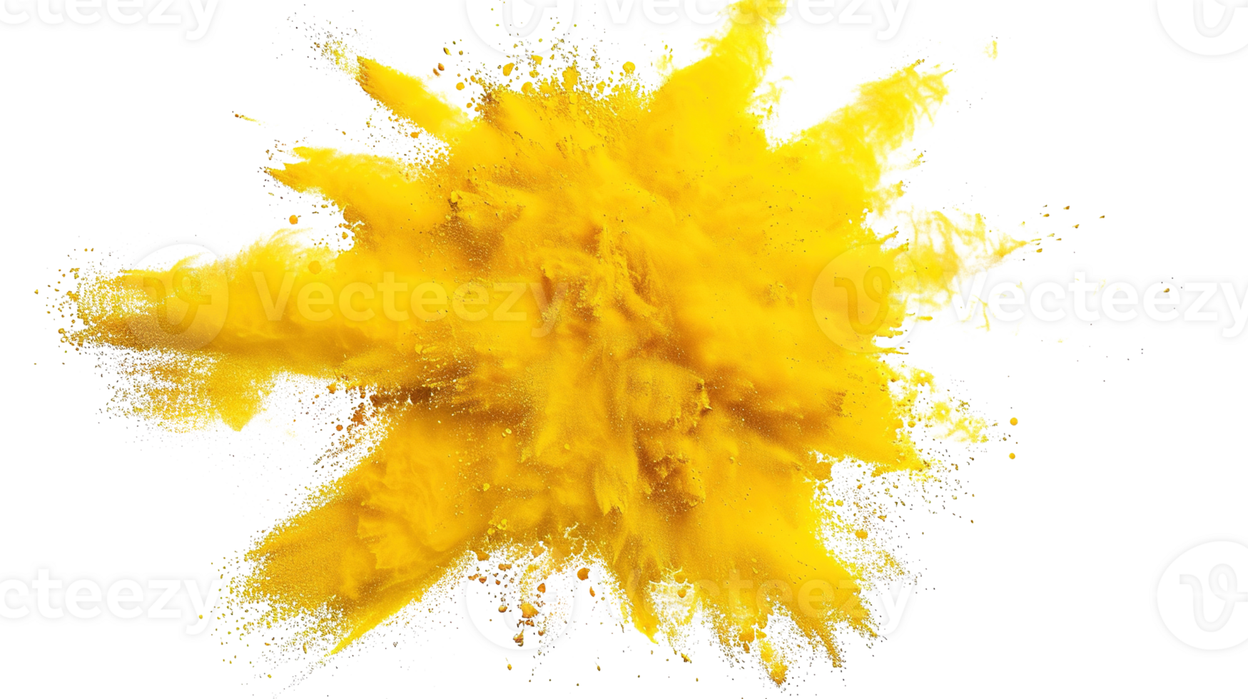 Abstract Yellow Color Holi Paint Powder Festival Explosion Burst on Transparent Background - Paint Isolated Splash Explode Smoke Dust Spray Cloud Gas Ink Blooming Smog Splatter Fume png