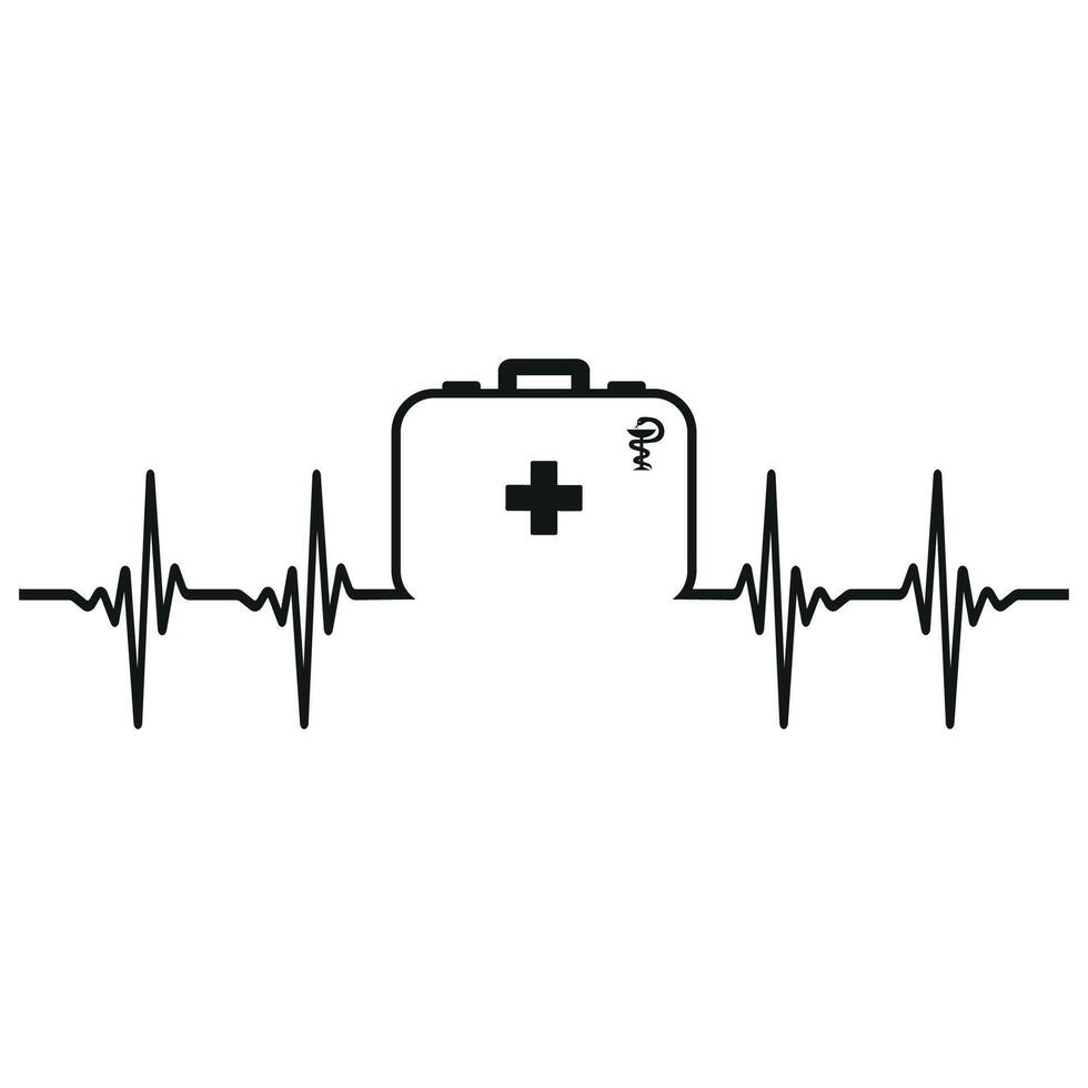 Medical kit and heartbeat line style vector