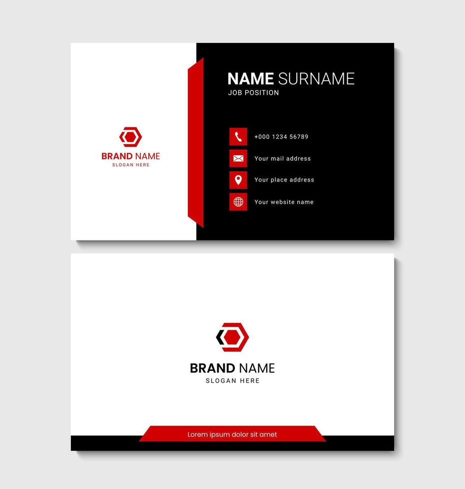 Modern business card layout design with black and red accents vector