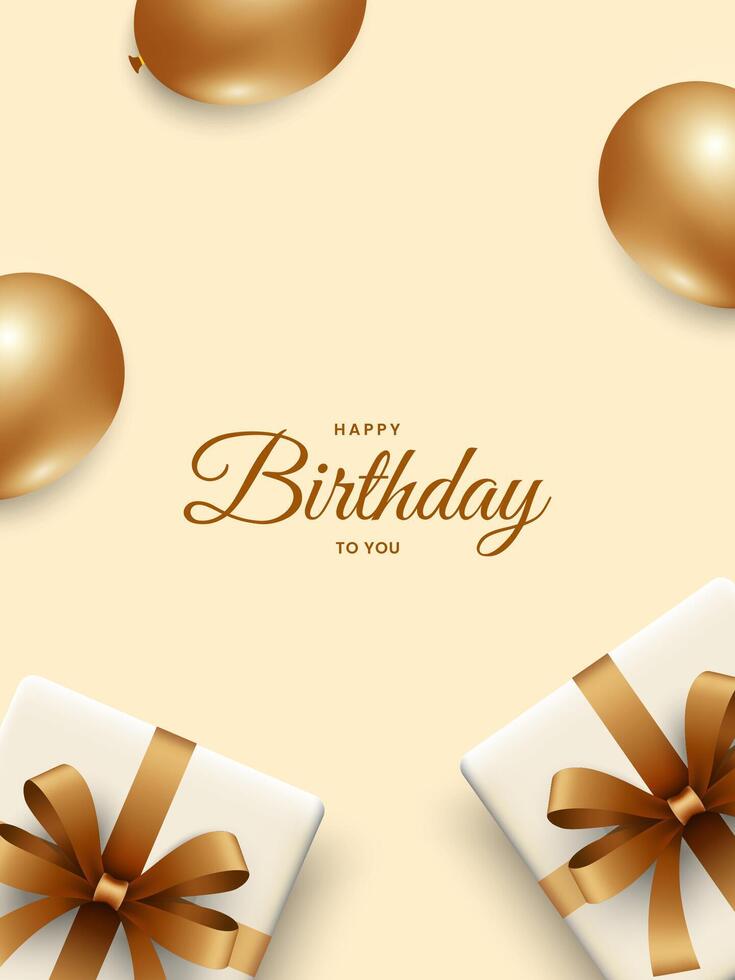 Happy birthday card design with balloons and gift box. Birthday greeting template for party invitation and celebration concept vector
