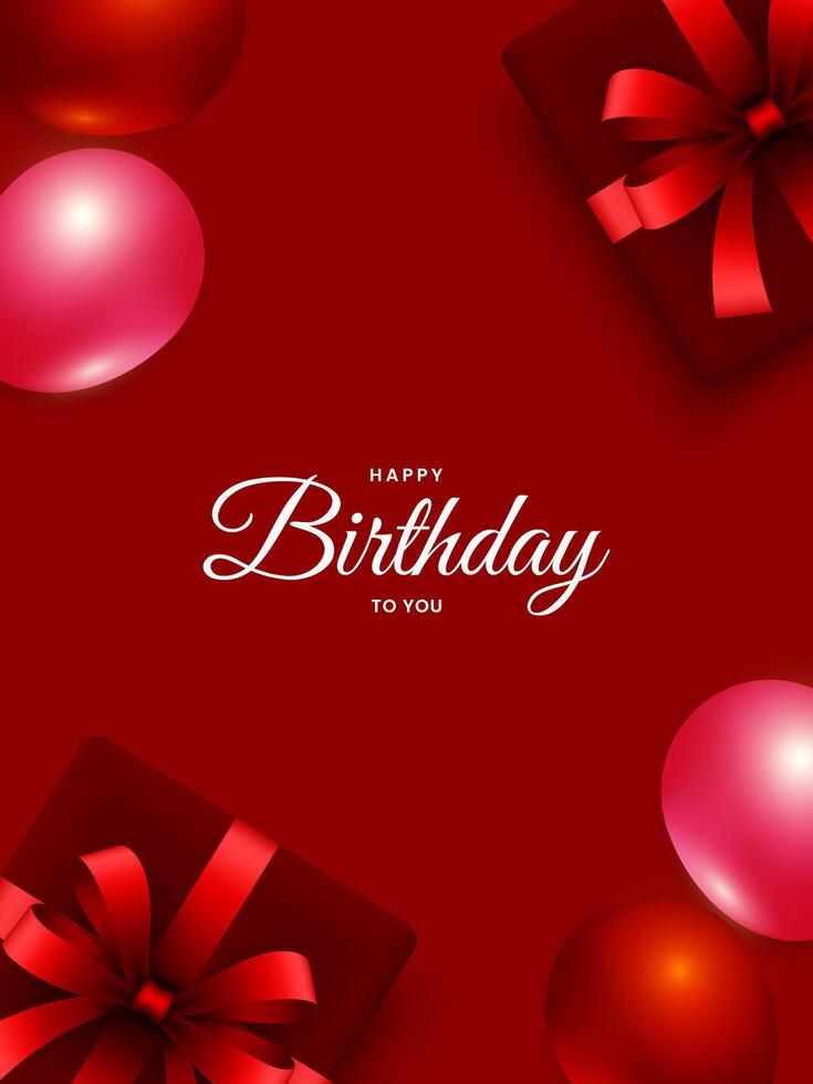 Happy birthday card design with balloons and gift box. Birthday greeting template for party invitation and celebration concept vector