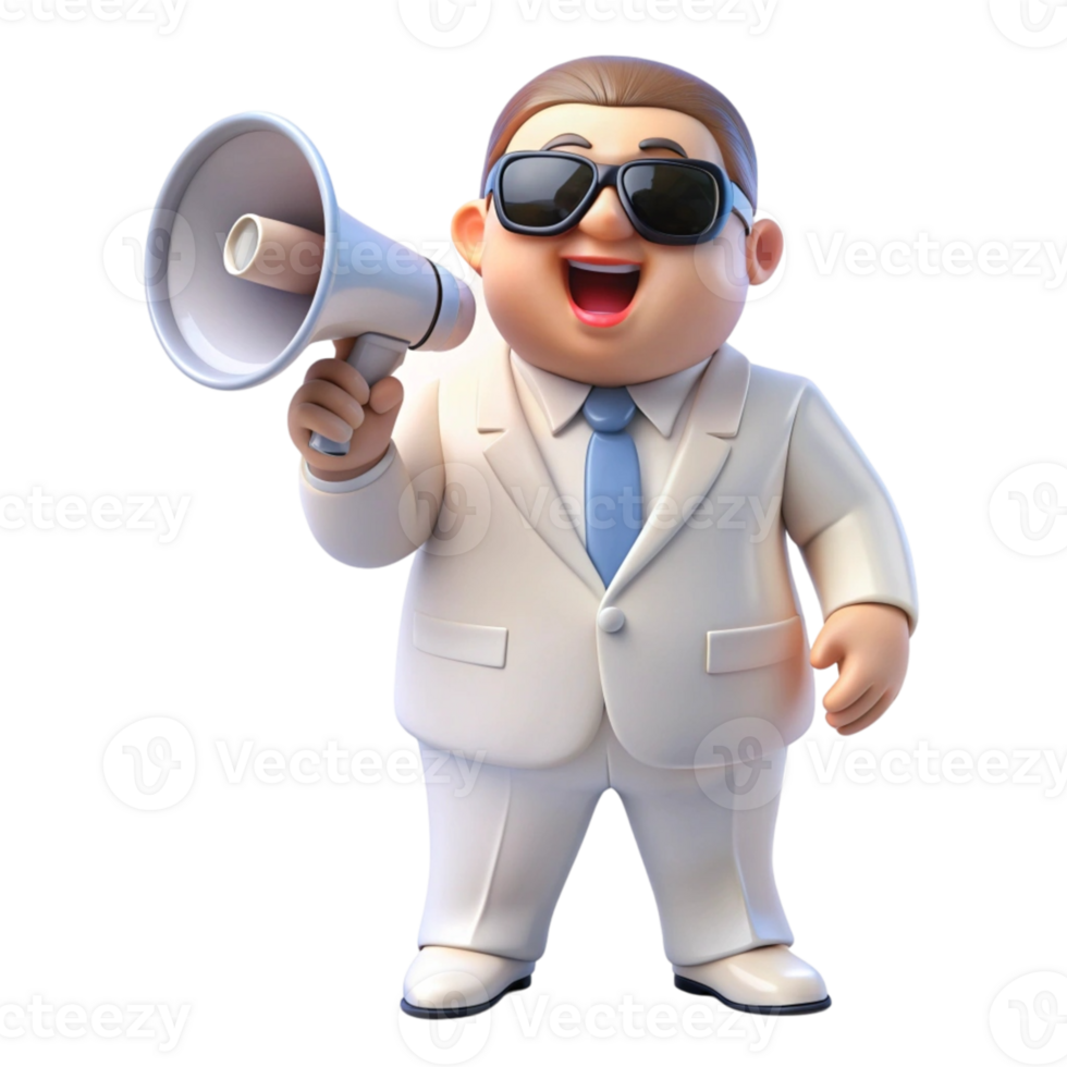 aigenerated a cartoon man in a suit and sunglasses holding a megaphone png