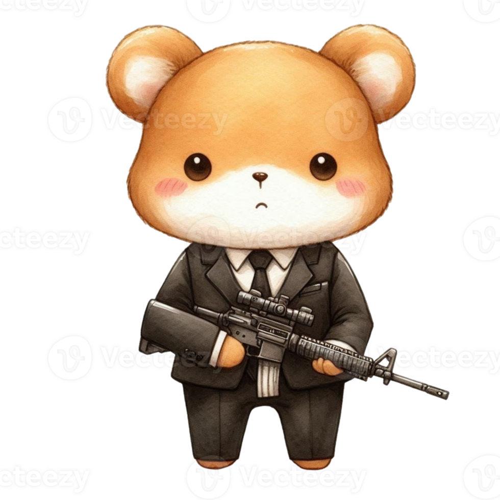 aigenerated cartoon hamster in suit holding gun png