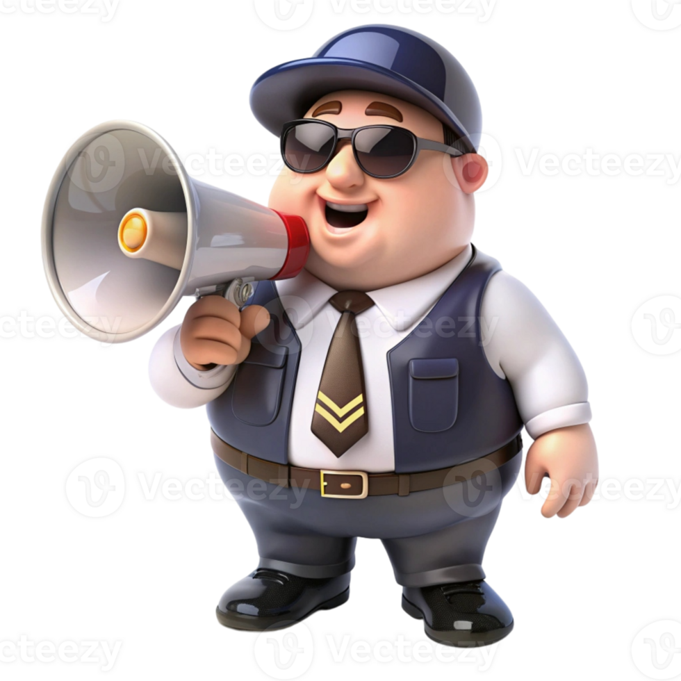 aigenerated cartoon police officer with a megaphone png