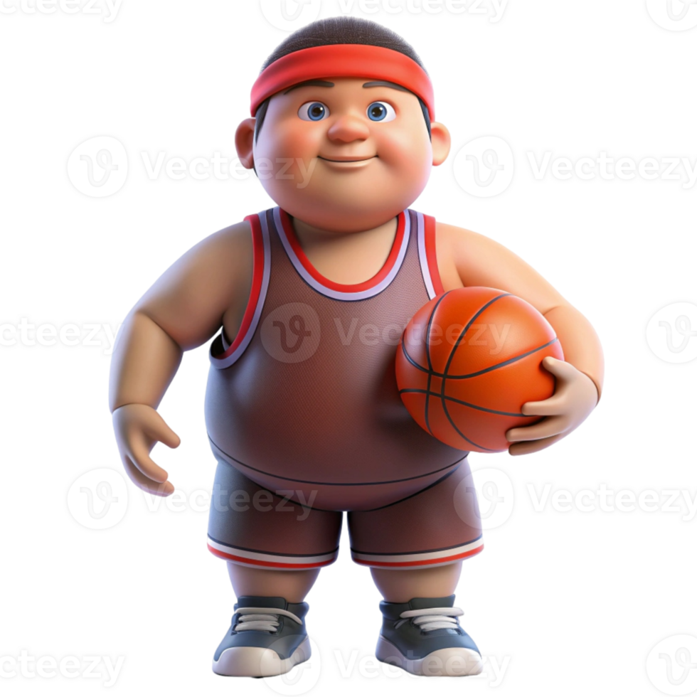 aigenerated cartoon fat basketball player holding a basketball png