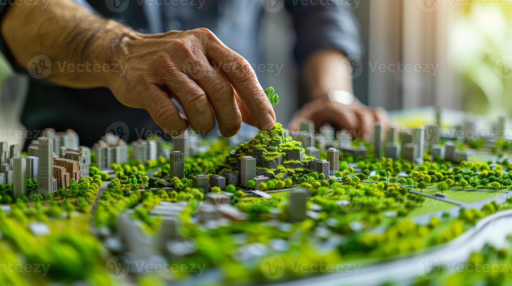 Architect designs eco friendly and sustainable city model to promote green urban development photo