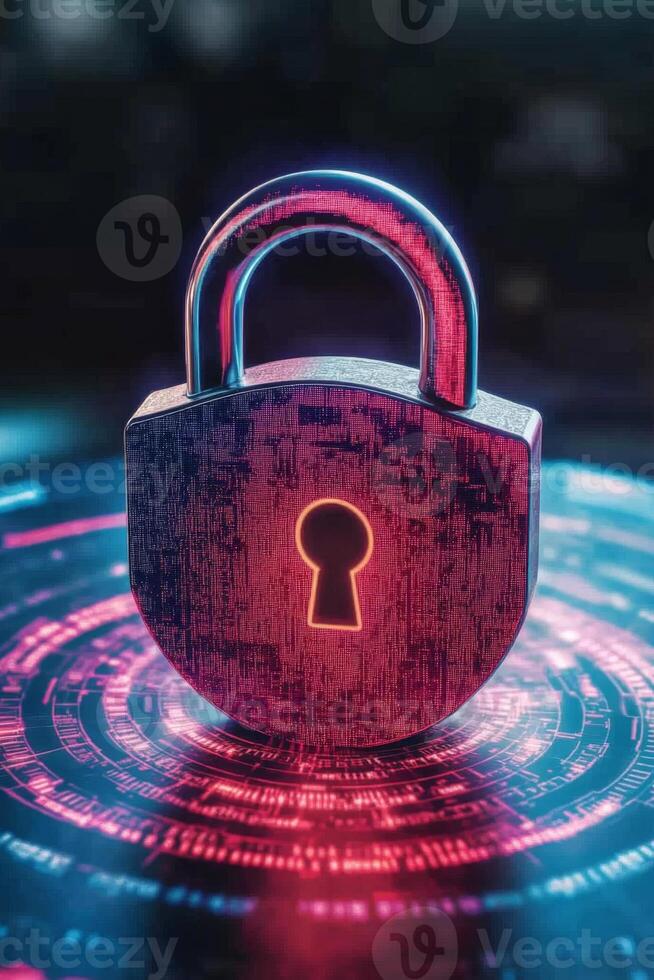 Digital padlock protecting computer circuit board from cyber attacks photo