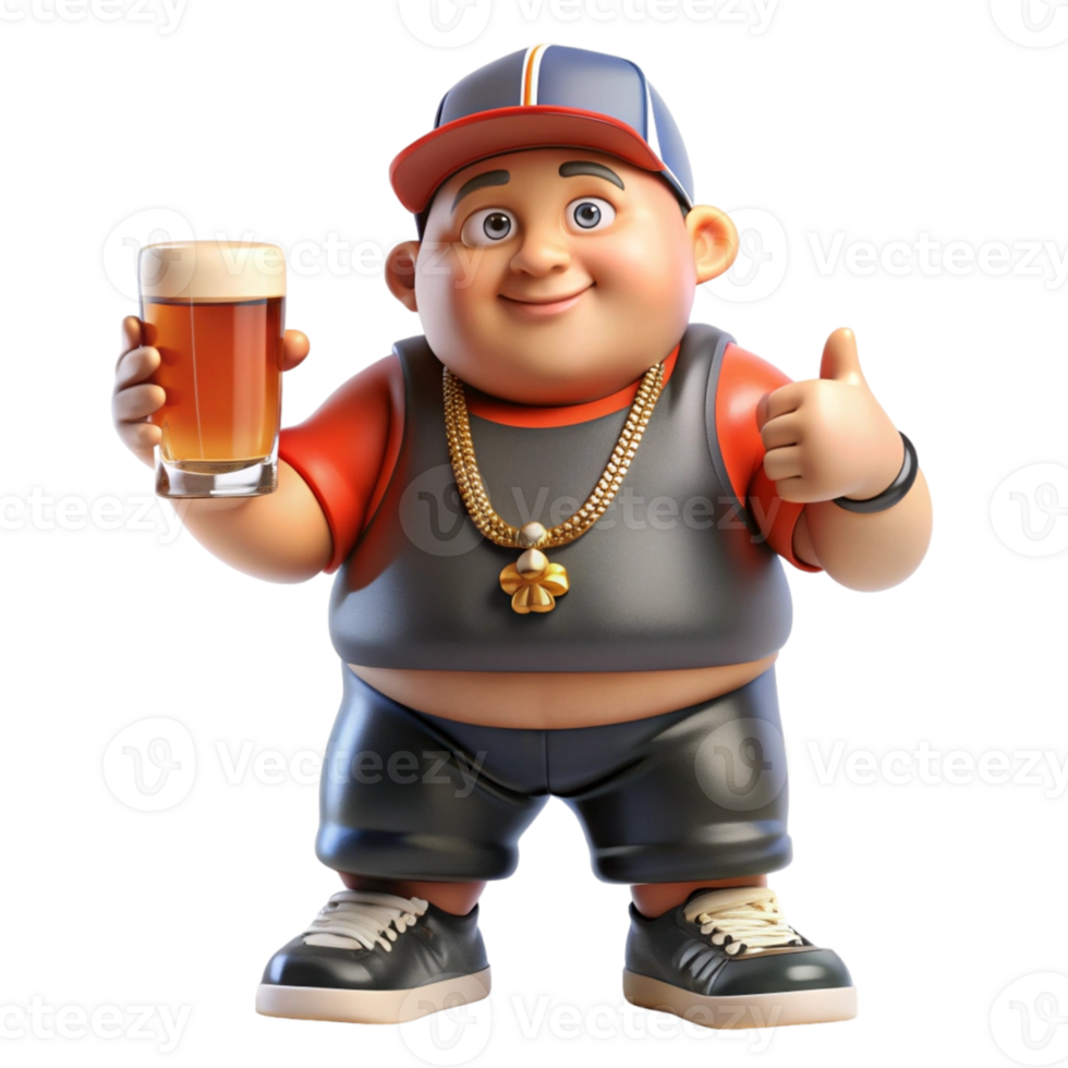 aigenerated a cartoon fat man holding a beer png