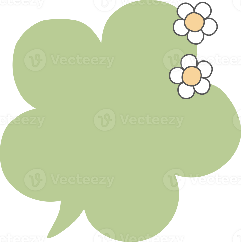 green and yellow color speech bubble balloon with flower, icon sticker memo keyword planner text box banner png