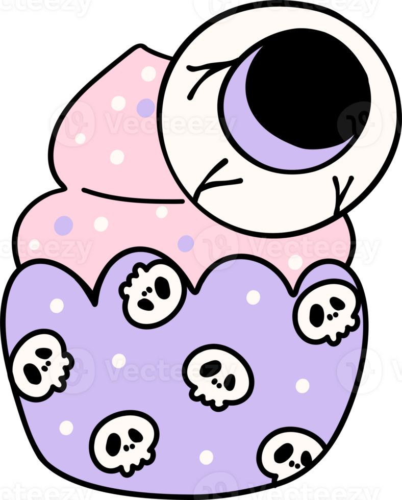 Cute Pastel Halloween muffin cupcake Groovy Retro Cartoon Character Girly Coquette Flower Doodle png