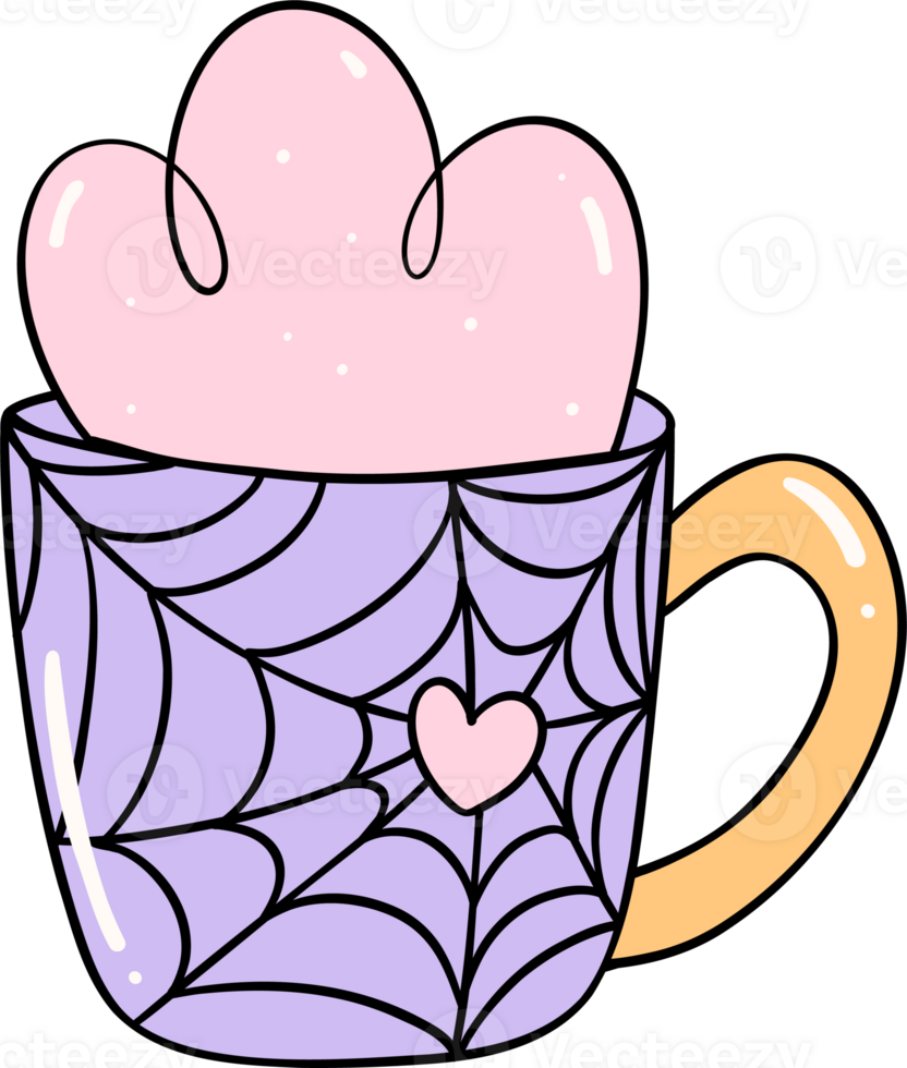 Cute Pastel Halloween spider coffee mug Groovy Retro Cartoon Character Girly Coquette Flower Doodle png