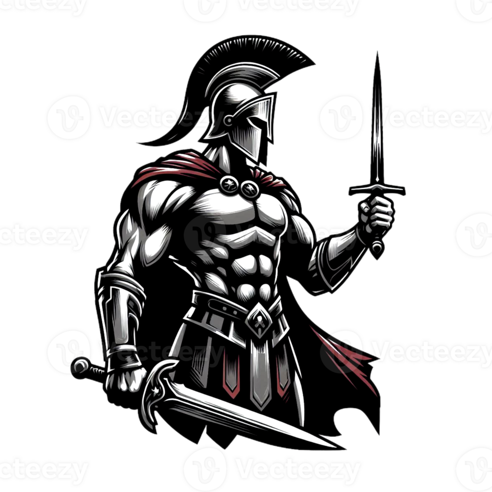 Spartan logo mascot, Spartan warrior holding sword,Transparent background png