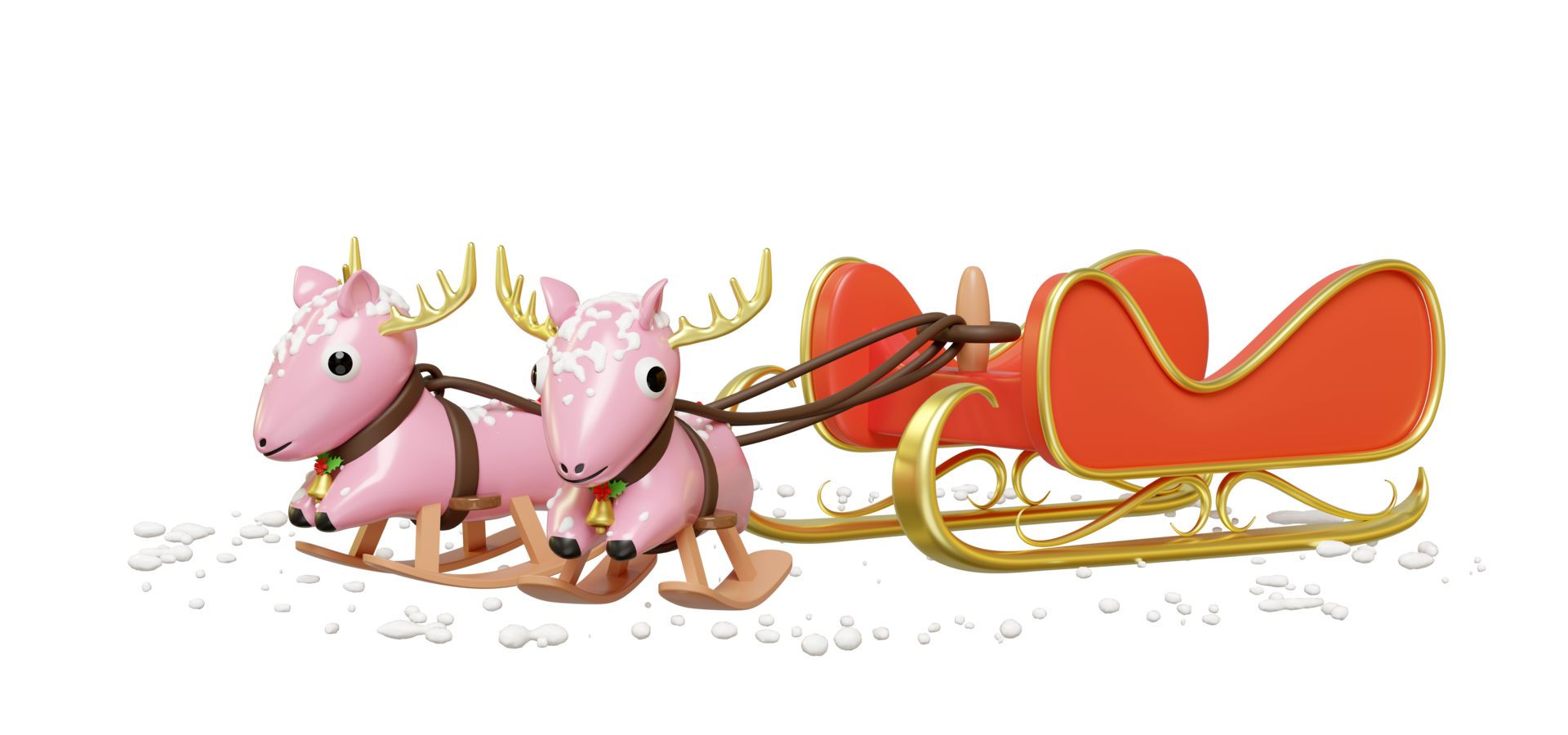 3d christmas sleigh for santa claus with reindeer isolated. merry christmas and happy new year, 3d render illustration png