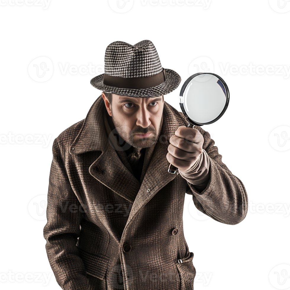 Detective holding a magnifying glass png