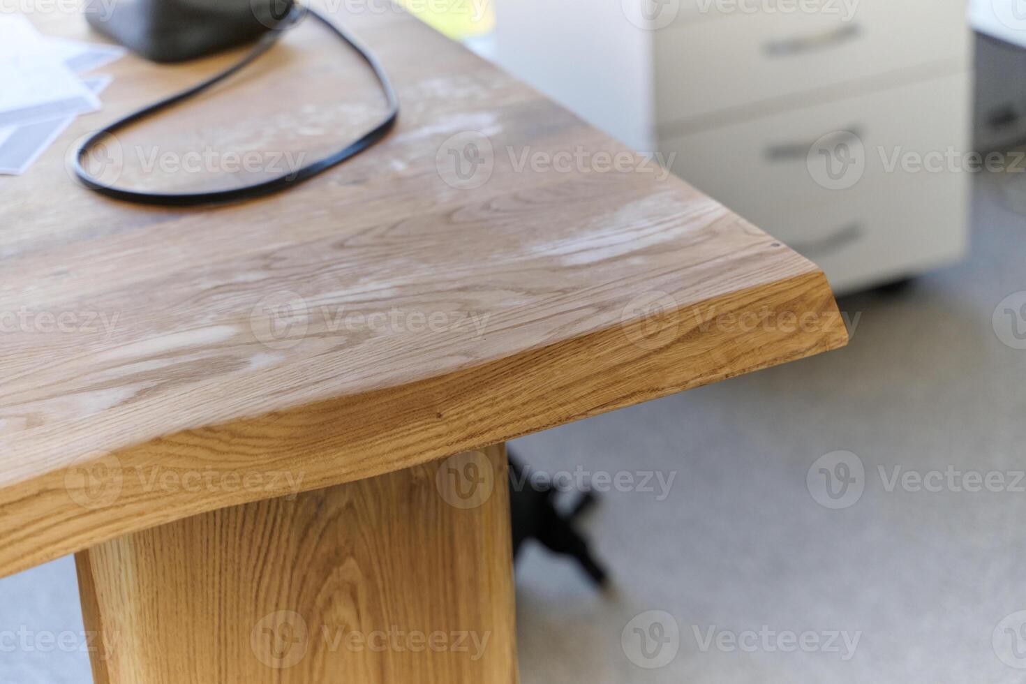 Close-Up of Finished Wooden Products Table and Sideboard photo
