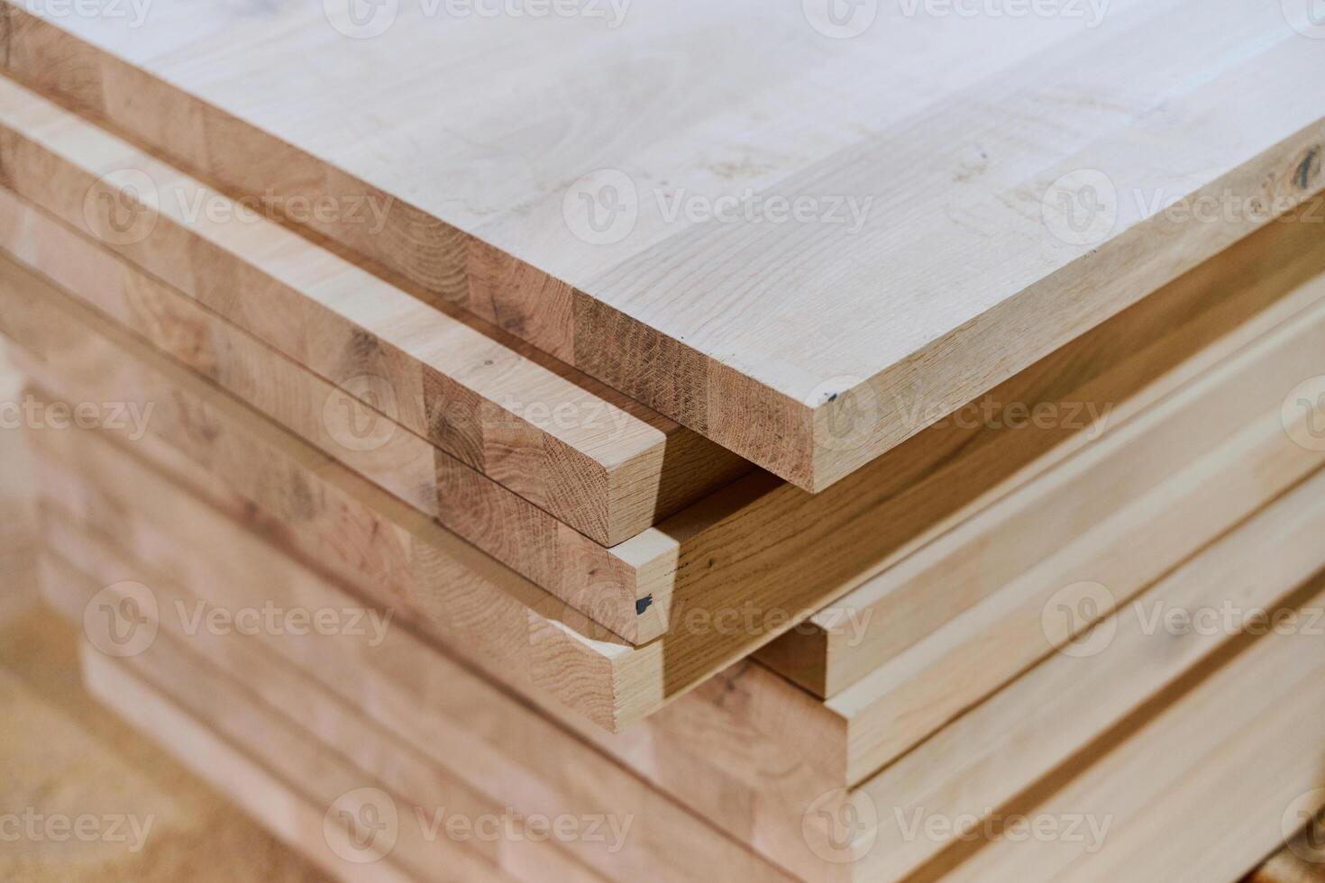 Wooden Parts and Boards Stored in Warehouse Ready for CNC Machine Processing photo