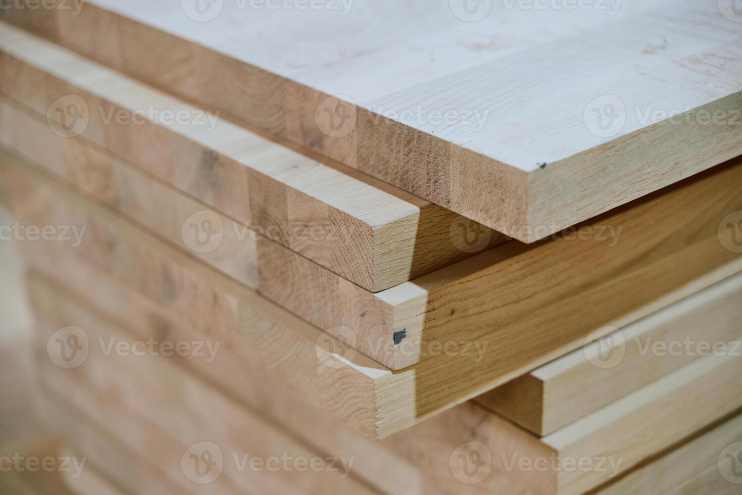Wooden Parts and Boards Stored in Warehouse Ready for CNC Machine Processing photo