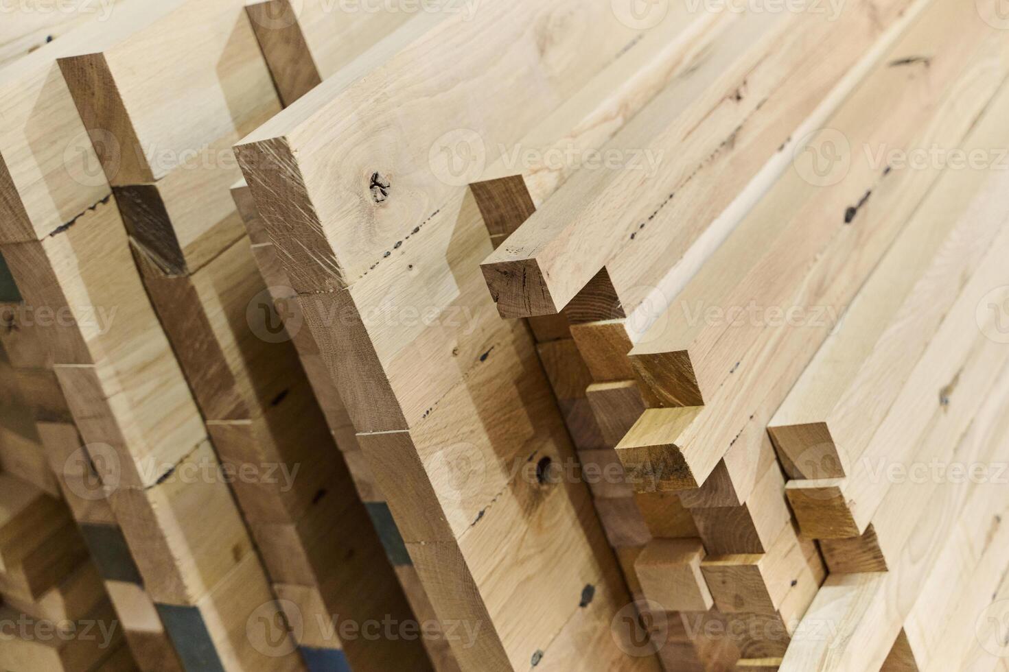 Wooden Parts and Boards Stored in Warehouse Ready for CNC Machine Processing photo