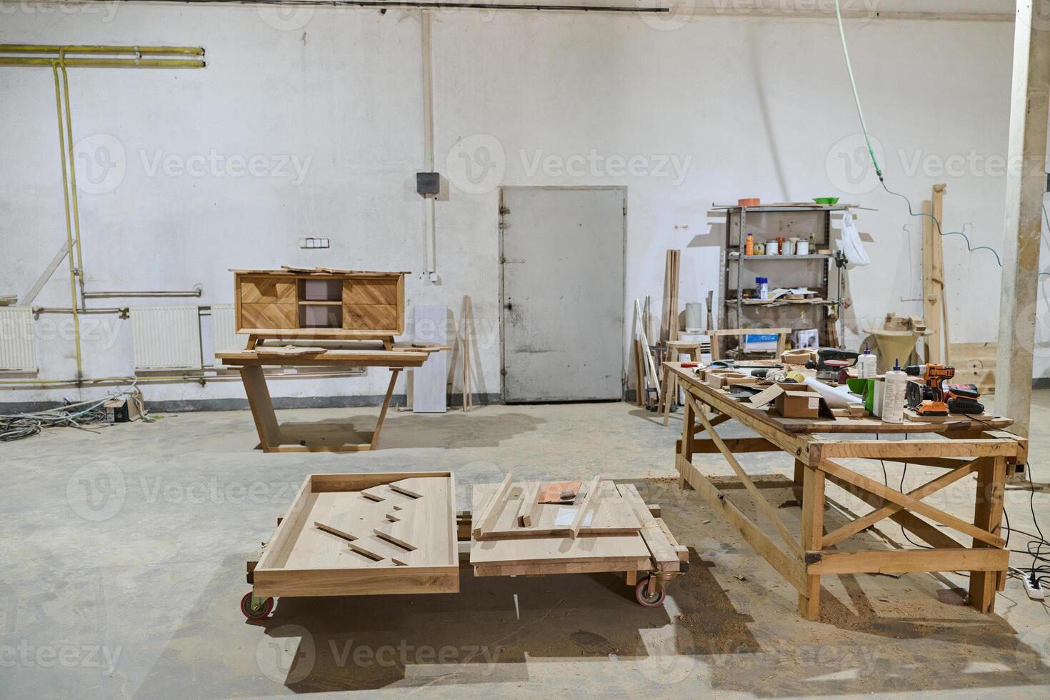 Interior of Wood Processing Industry Featuring CNC Cutting Machines and Wood Processing Equipment photo