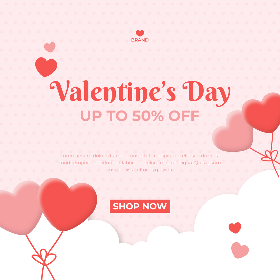Valentine's Day Discount Offer Social Media Post Template Design psd