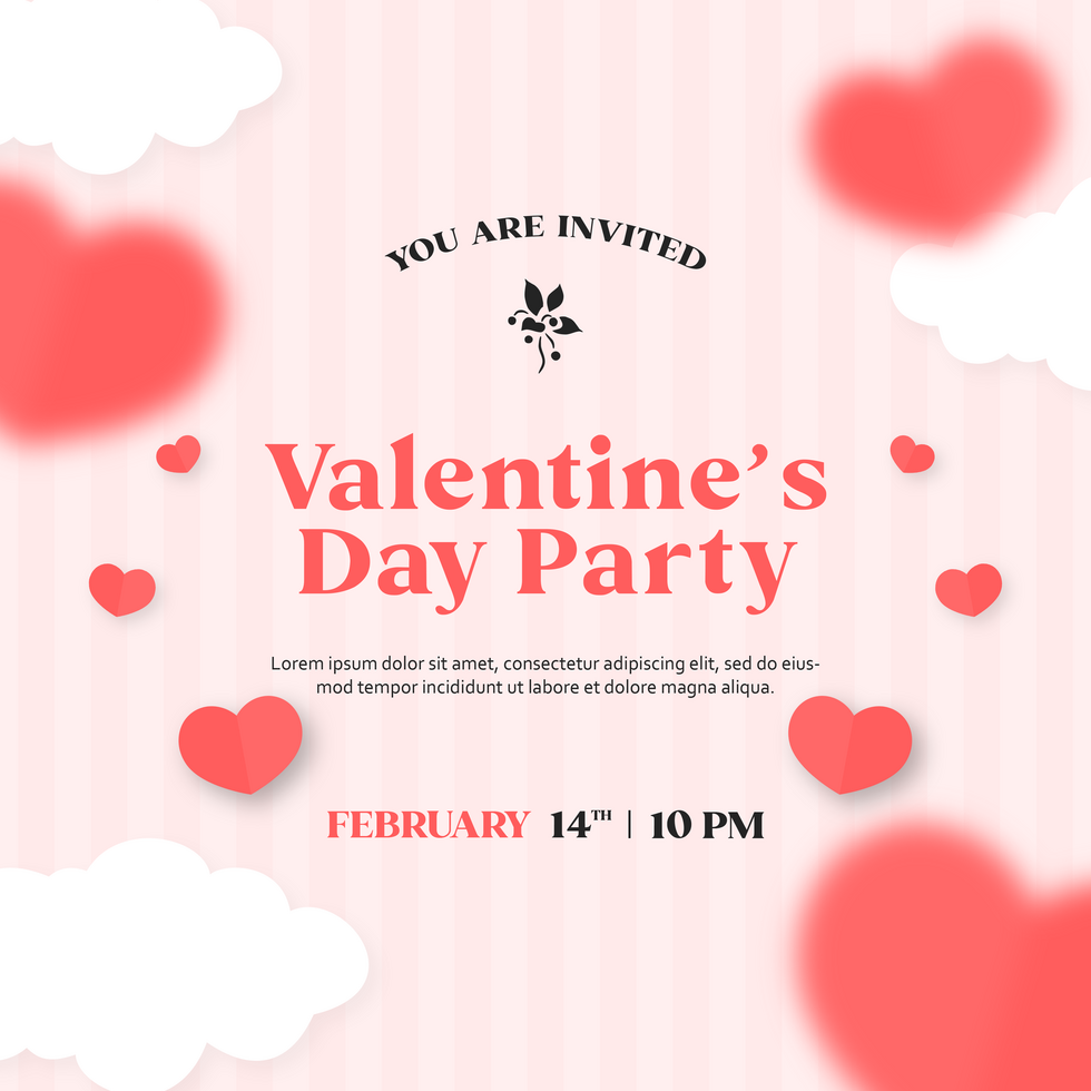 Valentine's Day Party Invitation Card Minimalist Design Social Media Post Template psd
