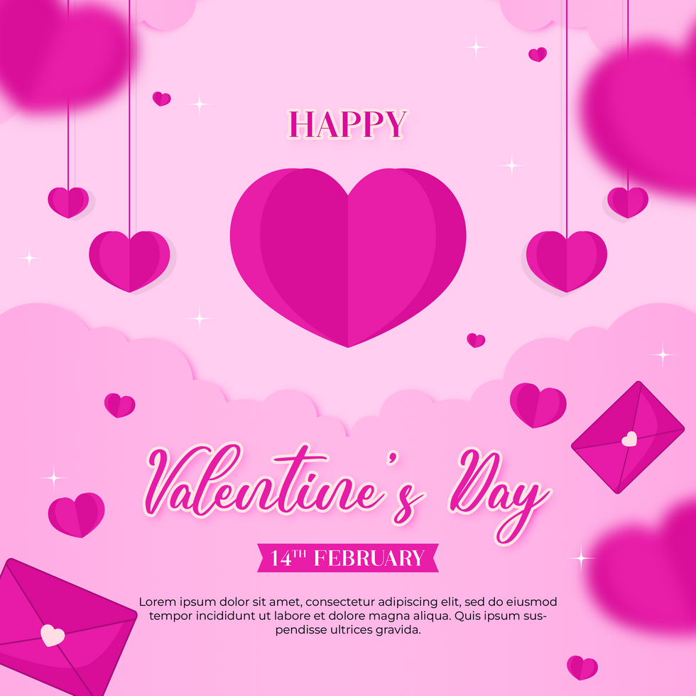 Valentines Day Greeting Card Purple Theme Minimalist Design Social Media Post Template psd