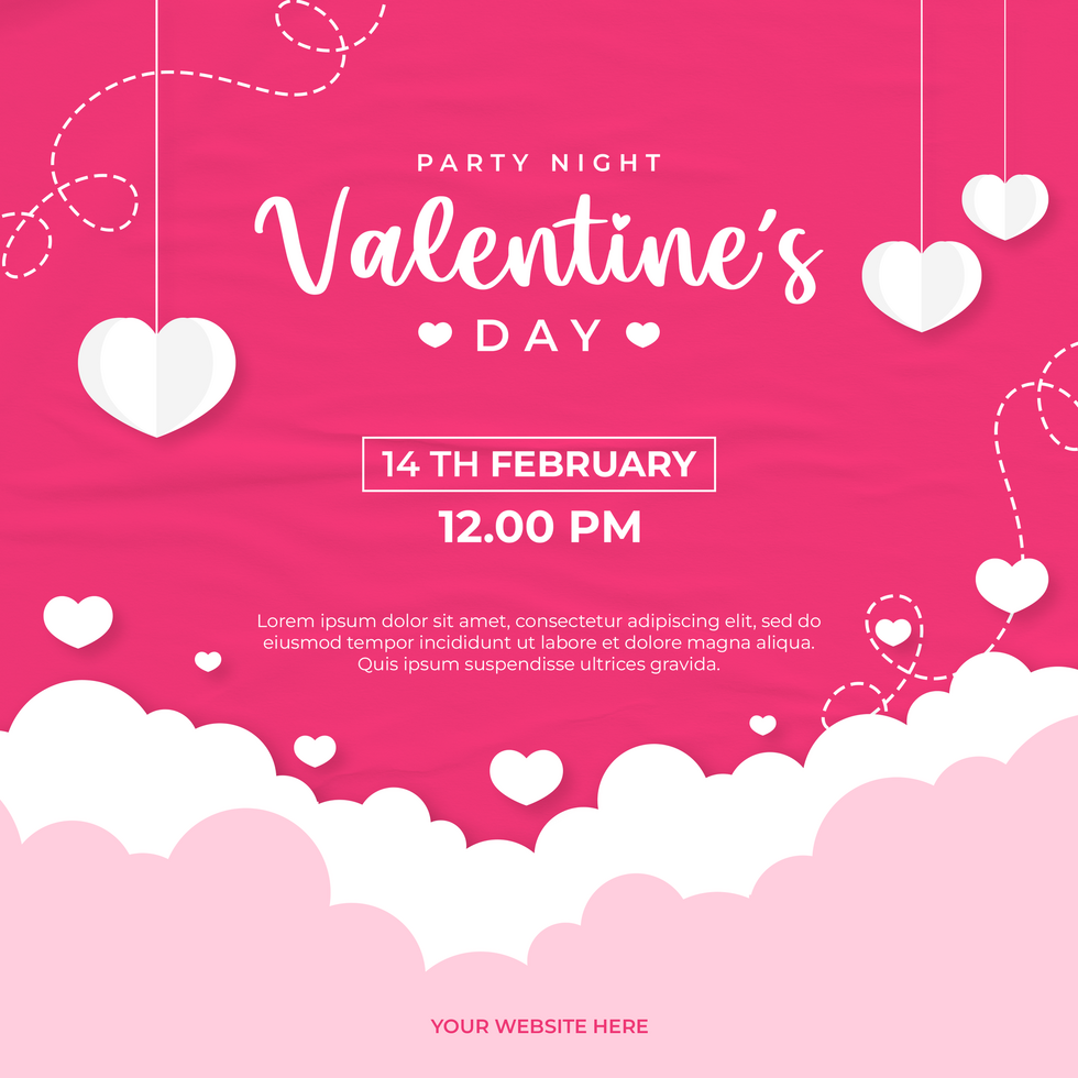 Valentine Party Night Card Invitation Minimalist Design Social Media Post Template psd