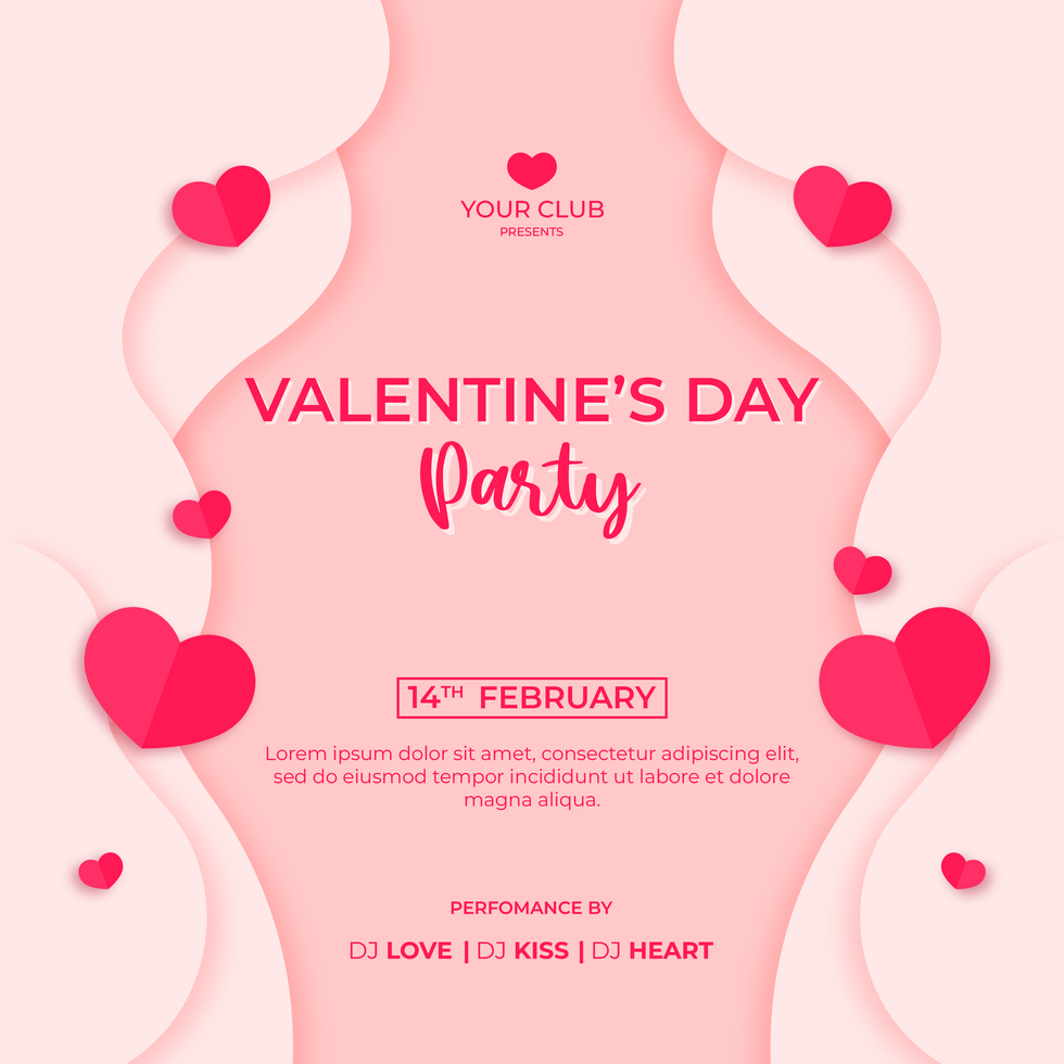 Valentines Party Invitation Card Pink Minimalist Theme Social Media Post Template Design psd