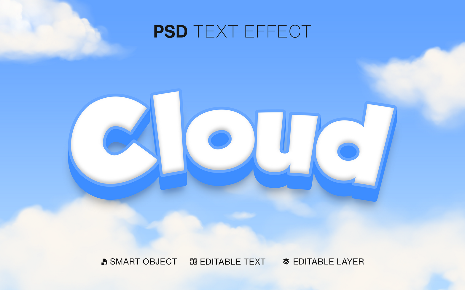 3D Text Effect Cloud psd