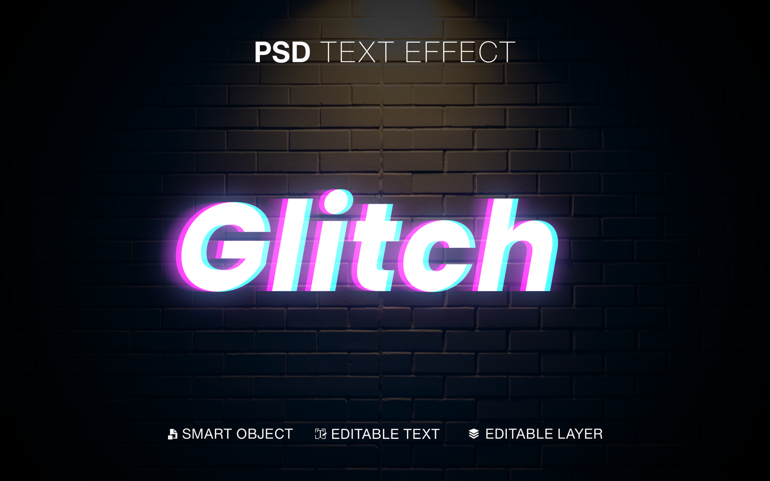 Realistic glitch text effect psd