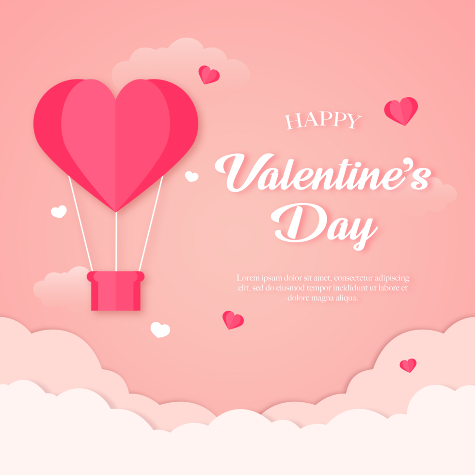 Valentine day card paper cut style psd