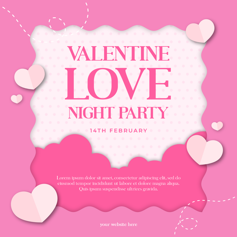 Valentine Night Party Card Pink Theme Minimalist Design Social Media Post Template psd
