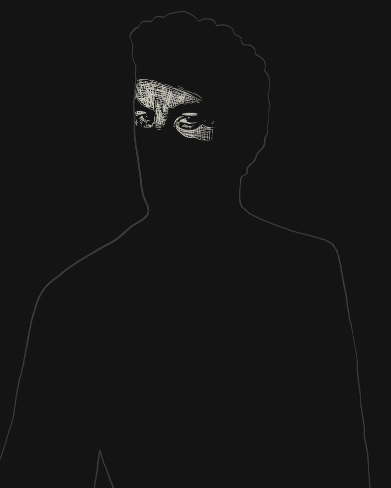 A black and white silhouette of a man, revealing only part of his face vector